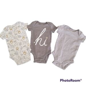 Carter's 3 Piece Onesie Bundle Hi, Zoo Animal Print, Striped Gray White 3 months